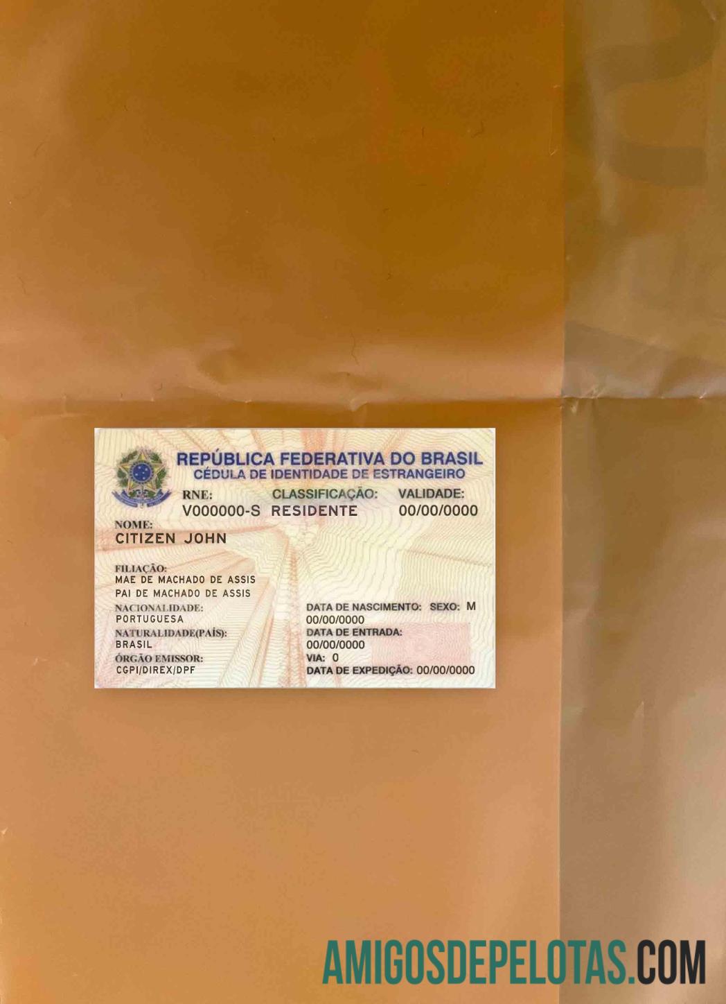 Brasil Resident Permit olhar de foto frente amostra